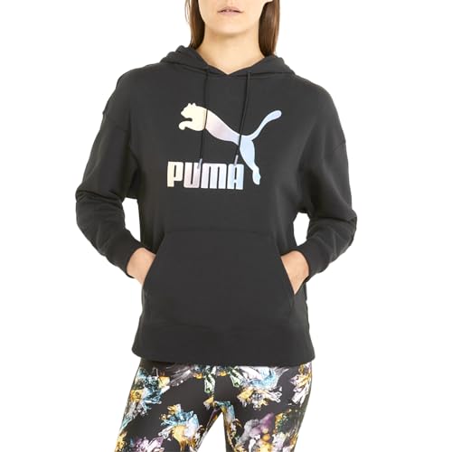 Image of PUMA Women's Essentials Logo Fleece Hoodie (Available in Plus Sizes), Puma Black/Asphalt, XL