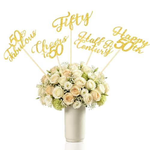 TONIFUL 12Pcs Glitter Gold Happy 50th Birthday Centerpiece Toppers