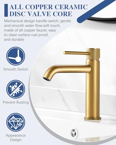 Wasserhahn Bad Waschtischarmatur Gold, Armatur Badezimmer mit Auslauf Höhe 105 mm, Einhebelarmatur Golden, Bad Mischbatterie Edelstahl