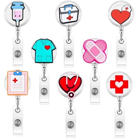 8 Pack Nurse Badge Reels - Retractable Badge Reel, Medical Badge Reel, Funny Badge Reel Nurse, ID Badge Holders Retractable, Clips for Nurses, Doctor, Hospital, Office Worker Gifts Cover