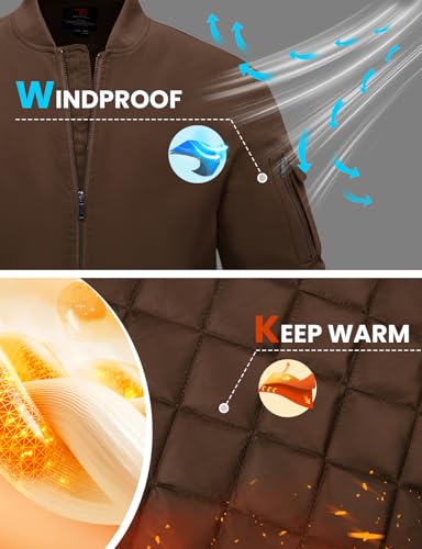 Image of TBMPOY Men's Winter Bomber Jacket Fall Casual Windbreaker Softshell Jackets | Quilted full zip coats, 5 pockets, water resistant, warm, windproof, stand-up collar, for outdoor, hiking, work, business