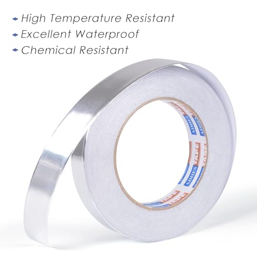 ADHES 10 Rollen Aluminium Folienband hitzebeständiges klebeband metallklebeband silber, Hält 80 °C bis 100 °C stand, 0.78inch x 55yard (20mm x 50m)