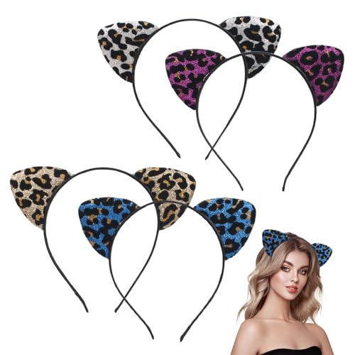 UILYNIU 4 Piezas Diadema Orejas de Leopardo Disfraces para Niños Adultos Diadema de Orejas de Animales, Diadema Leopardo con Orejas, Diadema Animal Accesorios para Mujeres Fiesta Diadema (4PCS)