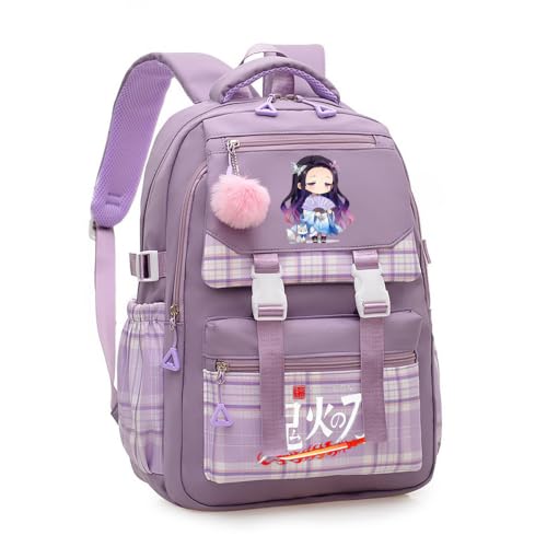 ZJYJING Anime Backpack for Girls - Cute Kids Schoolbag - Casual Daypack Bookbag for Teen Girls (Purple)