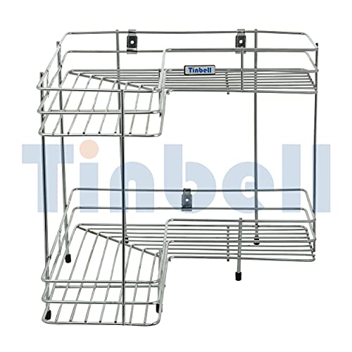 Tinbell L Corner Shape Stand, 2 Layer Stainless Steel, Multipurpose Storage Rack for Kitchen and Bathroom (2 Layer), Free Standing, Kitchen Shelves