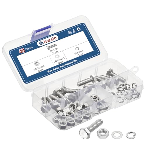 Kozelo Ensemble Boulons Écrous Rondelles M6 48Pcs Acier Inoxydable 304
