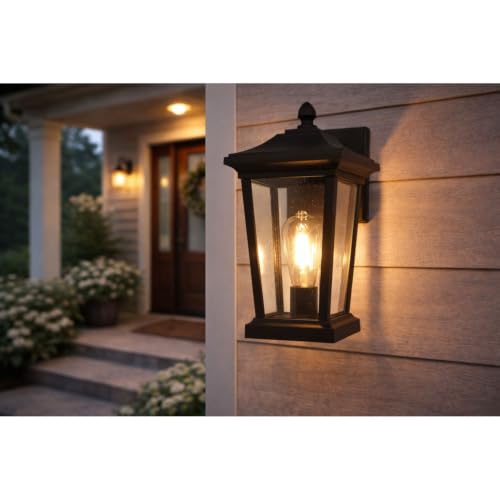 MaxLite Outdoor Wall Light, Full Coach Style, Black Finish, E26 Base Socket, Hardwired, Exterior Wall Lantern For Front Door, Patio And Porch