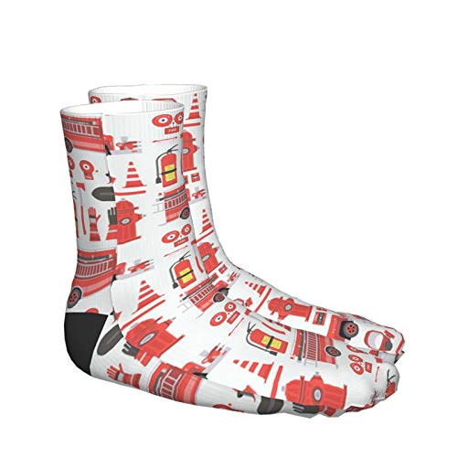 Fire Extinguisher 3d Red Fire Rescue Truck Firefighter Themed Printed Crew Socks Calf Knit Women Men Unisex Funny Clothing Party Clothes Gift Cozy Running Athletic Hiking Novel