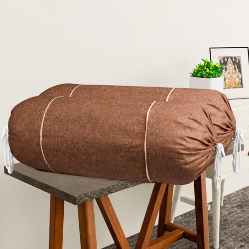 Image of Urbane Home Set of 4 Bolster /Side Pillow Cover | 16 inchx32 inch Cylindrical Masland /Masand Long Pillow Cover For Diwan Pillows | Plain Brown