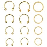 xwnyzw 12 PCS Horseshoe Nose Ring Gold Set, Conch Piercing Jewellery Septum Jewellery Horse Shoe Nose Ring, Gold Helix Hoop Suitable for Birthday Gift Giving Daily Life Gatherings Party