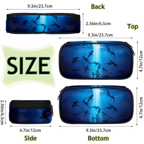 Image of Ocean Animal Sharks Pencil Case Pen Holder Large Capacity Black Stationery Organizer Pencil Bag with Zipper for Boys Girls Sea Sharks Kids Pencil Pouch Storage Box for School College Office