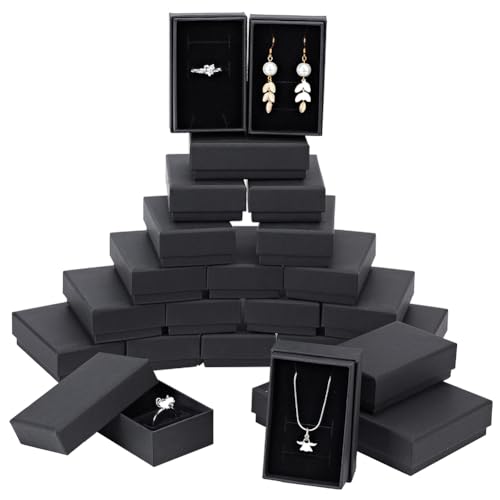 BENECREAT 24 Pack Kraft Square Cardboard Jewelry Boxes Necklace Ring Earring Kraft Box for Jewelry Set, 2.17x3.27x0.98 Inches, Black