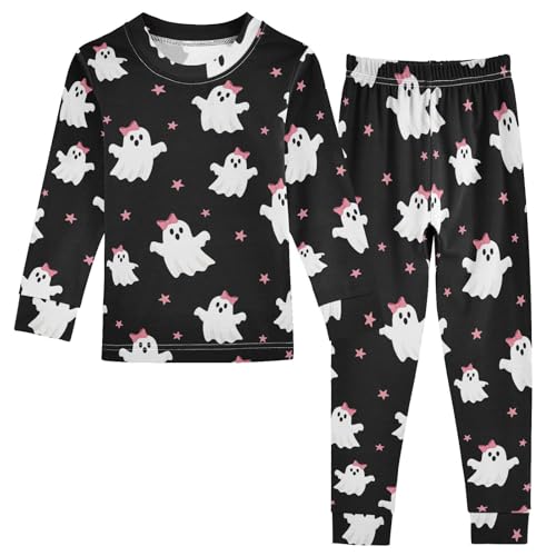 Pajama Sets Long Sleeve Cute Ghosts with Pink Bows Soft Comfy Sleepwear 2 Piece PJS 3-8T