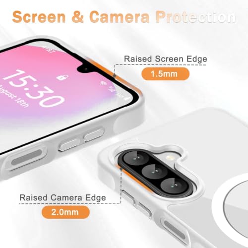 Image of DIZORO Samsung A56 Case,Compatible with Mag Safe, Non Yellow Military-Grade Drop Protection & Hard PC Back Cover Slim Transparent Anti-Scratch Shockproof Phone Case (New White)
