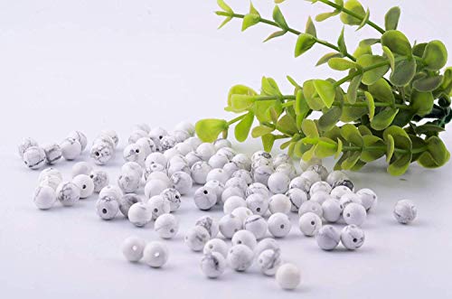 Natural Stone Beads 100pcs 10mm White Howlite Round Genuine Real Stone Beading Loose Gemstone Hole Size 1mm DIY Charm Smooth Beads for Bracelet Necklace Earrings Jewelry Making (White Howlite, 10mm)