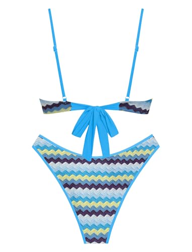 Image of ZAFUL Women High Cut Bikini Sets String Sexy Swimsuit Two Piece Underwire Bathing Suit Brazilian Cheeky Cut Out Cute Swimwear