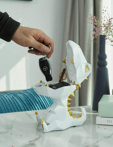 Haucoze Candy Dish Cookie Jar Dinosaur Gifts Sculpture Statue Decor Polyresin Figurine White 7.1 Inch #TOP5