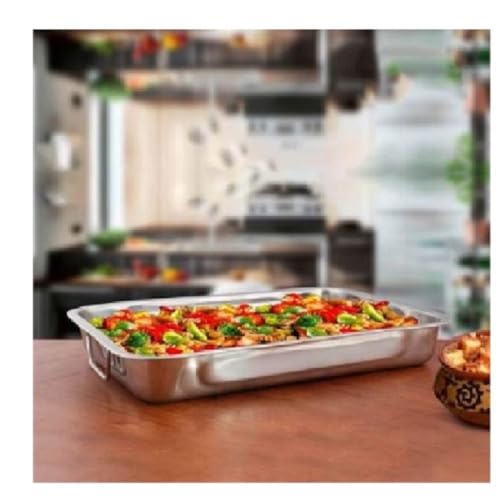 Image of Dynore Stainless Steel Lasagna Tray with Handle for Serving Any Foods (35.5 cm x 27 cm)