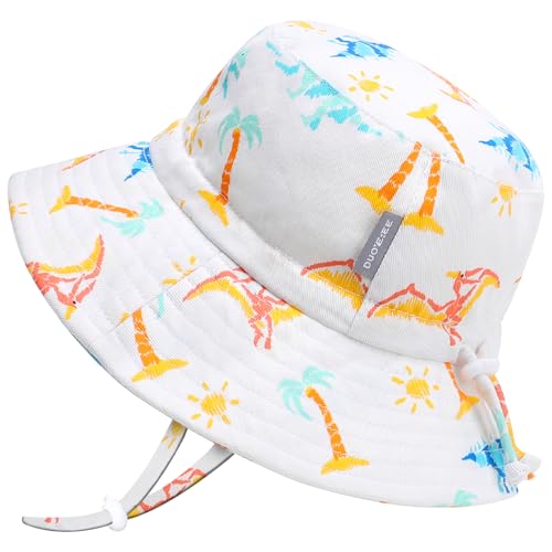 Image of FUOITA UPF 50+ Baby Sun Hat Baby Bucket Hat with Strings Summer Sun Protection Infant Sun Hat Toddler Beach Hat for Kid