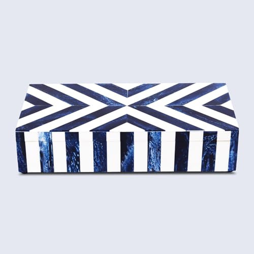 Image of Handicrafts Home Chevron Collection, Storage Organizer Decorative Box Multipurpose Gift - Chevron Blue 10x4.5x2.5 inch
