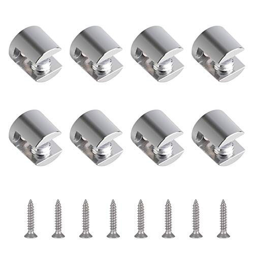 Ufurmate Glass Shelf Bracket, 8Pcs Wall Mounted Adjustable Glass Shelf Clamp Clips Polished Chrome Zinc Alloy Glass Clamp Brackets Supports Cylindrical Mounting Brace For 8-12Mm Thick Glass #TOP9