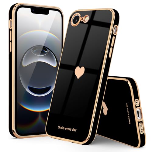 Teageo for iPhone 16e Case/for iPhone 17e Case with Screen Protector [2 Pack] for Girl Women Cute Girly Love-Heart Luxury Gold Soft Cover Camera Protection Silicone Shockproof Bumper, Black by Teageo - Used condition - Image 6