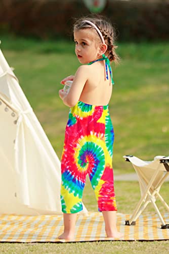 Raisevern Toddler Tie Dye Rompers For Girls Baby Jumpsuits Kid Girl Clothes Jumpers Sleeveless Halter Overalls With Pocket Travel Party Outfit Size 1T 2T #TOP4