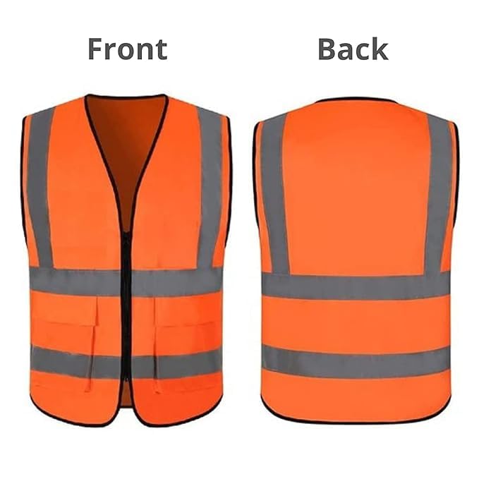 ANGELSAFE® High Visibility Reflective Safety Vest with Zipper, 2 Pockets, Polyester, Orange 1