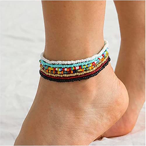 Vflowee Boho Handmade Beaded African Anklets Multicolor Women Stretch Seed Beads Rainbow Ankle Bracelets Glass Bead Bracelet Elastic Foot And Hand Chain Jewelry #TOP1