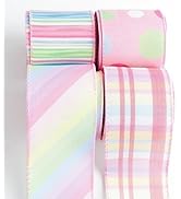 Meseey Easter Wired Edge Ribbon Pastel Stripe Plaid Spring Decoration Ribbon for Wreaths, Crafts,...