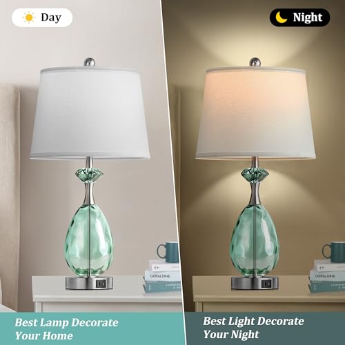 Hamucd Coastal Glass Table Lamps Set of 2, 3-Way Dimmable Touch Control Nautical Lamp with USB A+C Ports,Bedside Lamps Beach Decor, Modern Nightstand Lamps with 2 LED Bulbs for Bedroom Living Room - Image 7
