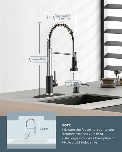 Image of FORIOUS Kitchen Faucet with Pull Down Sprayer, Stainless Steel Commercial Single Handle Classic Spring Pull Out Sink Faucet for Pot Filler, Farmhouse Camper Bar Laundry Room, Black Chrome