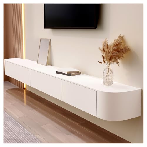 Meuble TV flottant blanc en bois moderne avec tiroir de rangement pour salon