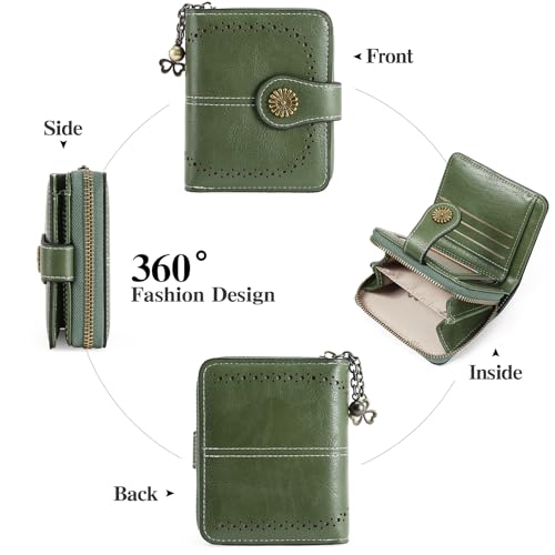 Image of Small Wallet for Women Leather Bifold Compact RFID Blocking with Zipper Coin Pocket