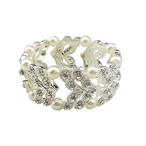 Holibanna Strass Armband Holle Bloem Parel Sieraden Multilayer Vintage Armband voor Vrouwen Dames Bruid Bruiloft (Zilver…