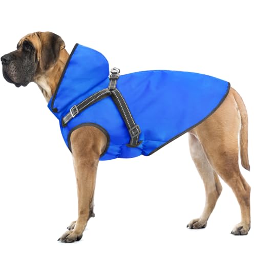 Mosucoirl Dog Raincoat Waterproof Dog Hoodie Reflective Doggie Raincoat Hooded Adjustable Rain Jacket for Small Medium Large Dogs Puppies Doggie Black Red Yellow Green (Blue, M)