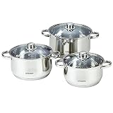 【SET COMPLETO】 Cazuela de 20cm (3 l) | Cazuela de 22cm (4 l) | Cazuela de 24cm (5 l), todas con tapa de vidrio templado incluida.