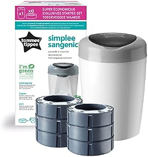 Tommee Tippee Kosz na pieluchy Simplee Sangenic, w zestawie 6 wkładów do uzupełniania, biały i szary