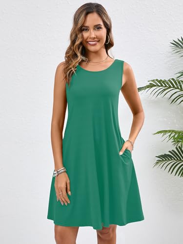 Image of Heymoments Women's Summer Dresses Sleeveless Casual Fashion Loose Swing Button Down Beach Dress with Pockets
