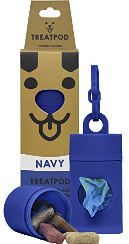 TreatPod Leash Treat Holder and Poop Bag Dispenser (Navy) - 2 in 1