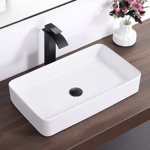 KARAMAG White Vessel Sink,Rectangle 24'x14' Bathroom Sink Above Counter Porcelain Ceramic Small Sink...