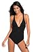 Shawhuwa Womens Sexy Retro V Neck Strappy One Piece Swimsuit Bathing Suit M Black