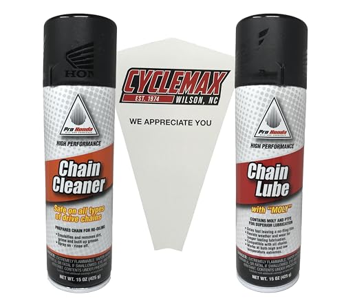 Cyclemax Maintenance Kit compatible with All Model Years Chain Driven Motorcycles Honda Pro Chain Lube 15oz and Chain Cleaner 15oz