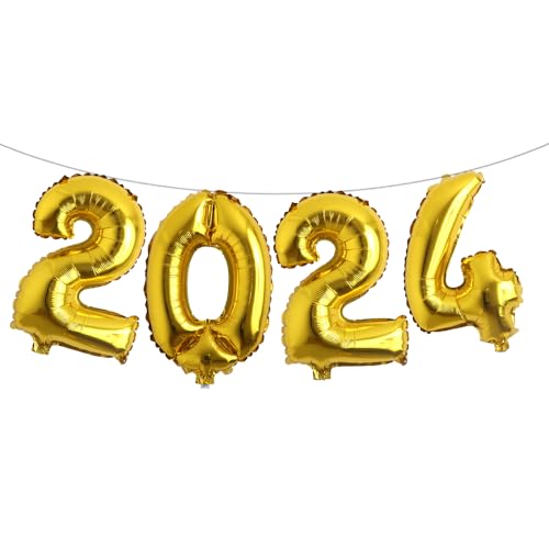 Multicolor 2024 Balloon Numbers - 16 inch, New Years Balloons | Mylar 2024 Balloons for Happy New Years Decorations 2024 | New Years Eve Party Supplies 2024 | NYE Decorations 2024 (2024 Gold)