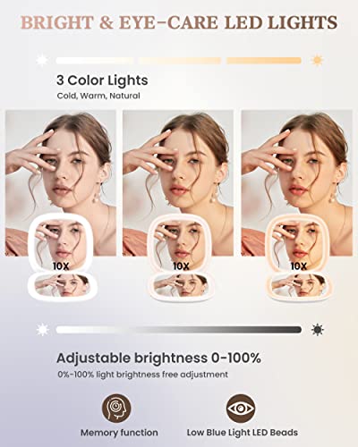 Goginny Compact Mirror With Light, Makeup Vanity Lighted Portable Travel Mirrors With 1X/10X Magnification And Dimmable Lights, 2 Sides Eye Care Led, Usb Type C Rechargeable For Purse Pocket Home Gift #TOP30