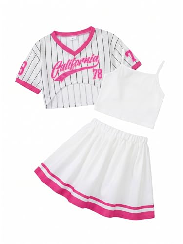 Image of PureChapter Tween Girls 2 Piece Outfits Short Sleeve Tops and Pleated Skirt Set, Cute Pleated Skirt for Girls Size 7-14