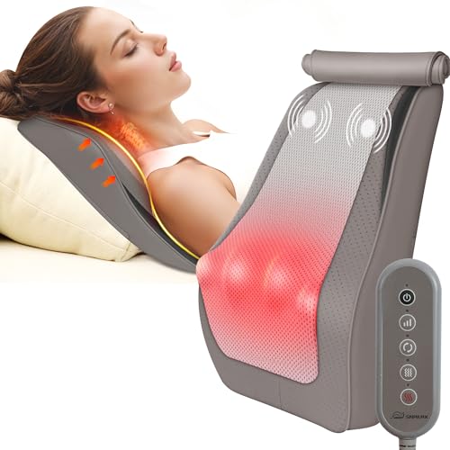 Snailax Vibration Lower Back Massager with Heat, Back Neck Massager with Heat Deep Tissue, 4D Kneading Massage Pillow for Office Home Use, Gifts for Women Men, Grey