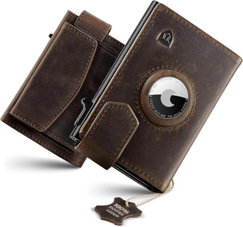 LORZOR Men's AirTag Wallet Genuine Leather RFID Blocking Minimalist Front Pocket Wallet with AirTag Slot, Large Capacity Coin Pocket, and Patented Magnetic Closure – Ideal Gift for Men