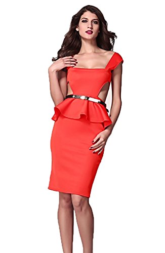 Jupe deux pièces rose rouge YALI avec découpe sexy en feuille de lotus taille L