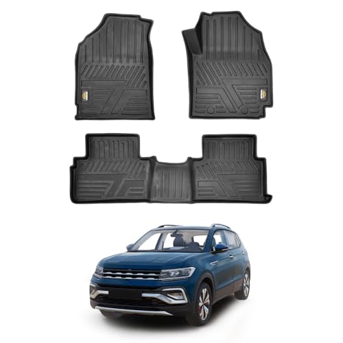 Amazon Basics 5D Custom Fit Car Floor Mats for Volkswagen Taigun | Odor Free Virgin Polymer | All Weather Waterproof Protection | Edge to Edge Coverage | 3 Piece Set